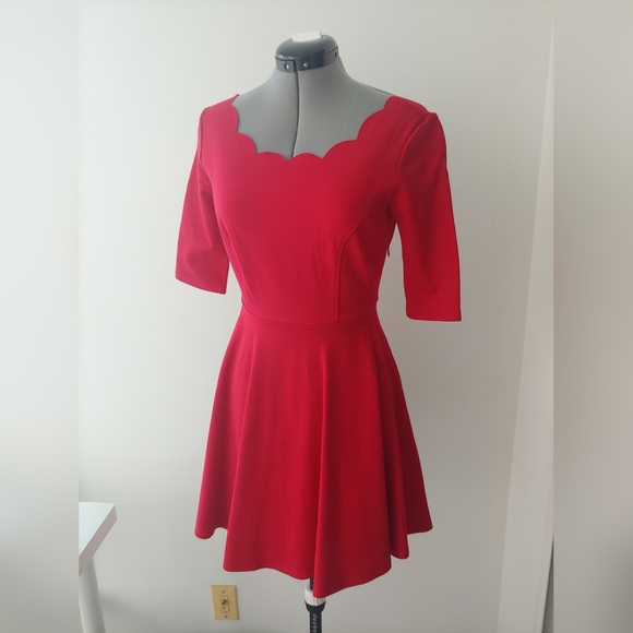 Lulus Tip The Scallops red scalloped skater dress - Picture 4 of 6